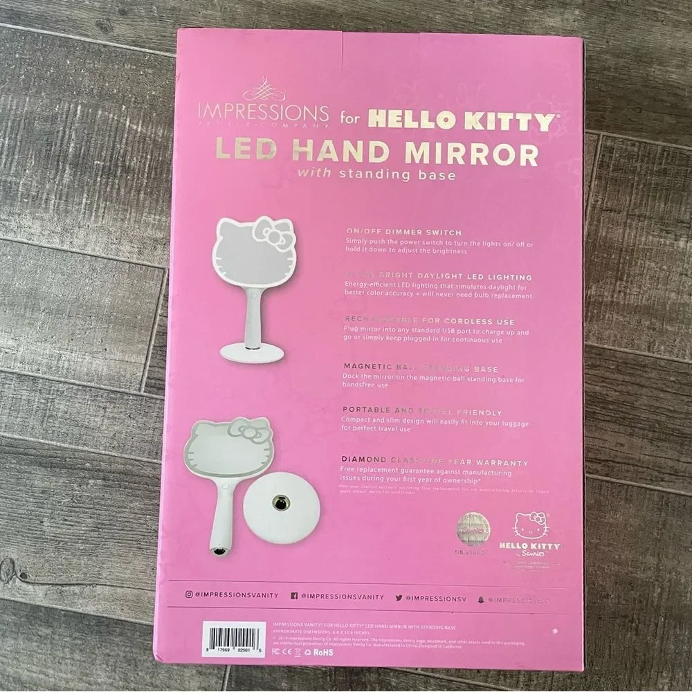 Impressions Hello Kitty LED Hand Mirror with Standing Base New In Box White